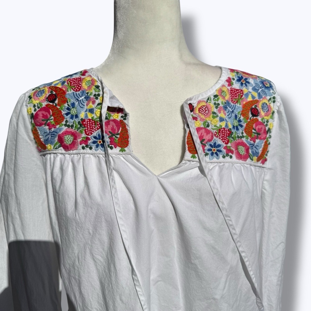 J.Crew White Boho Cotton Embroidered‎ Garden Ladybug Country Cottage Dress Sz S - Picture 4 of 13